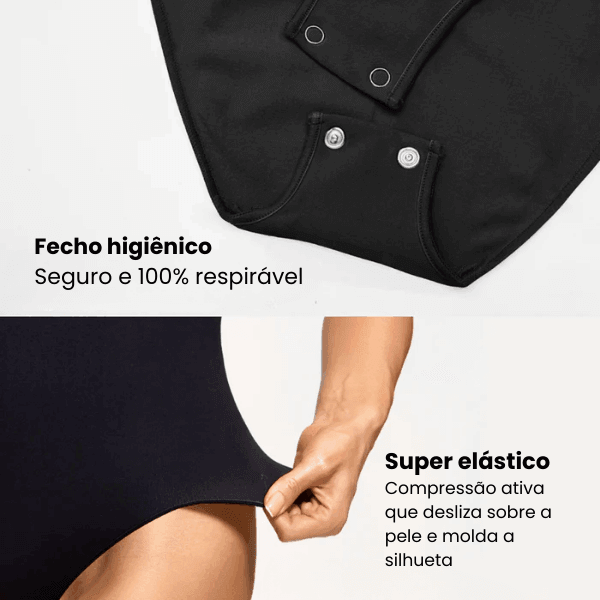 Body preto feminino com fecho higiênico e tecido super elástico, confortável e respirável.